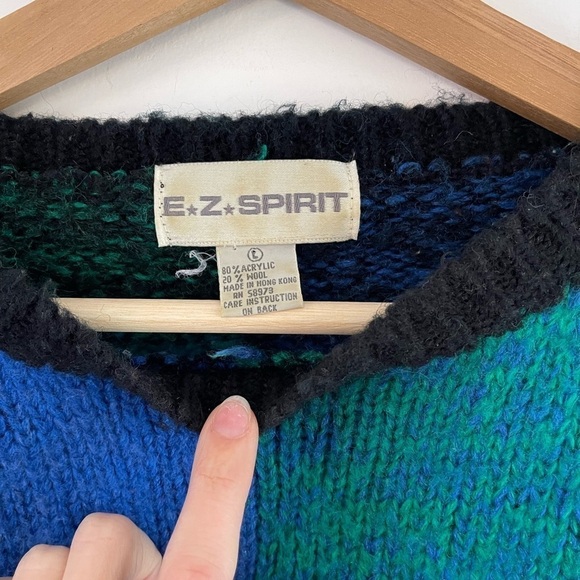 Vintage E.Z. Spirit Wool Blend Checkered Sweater - L - Picture 4 of 4